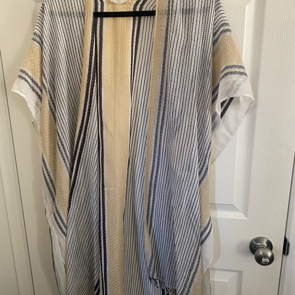 NEW Open-Front Striped Fringe Kimono